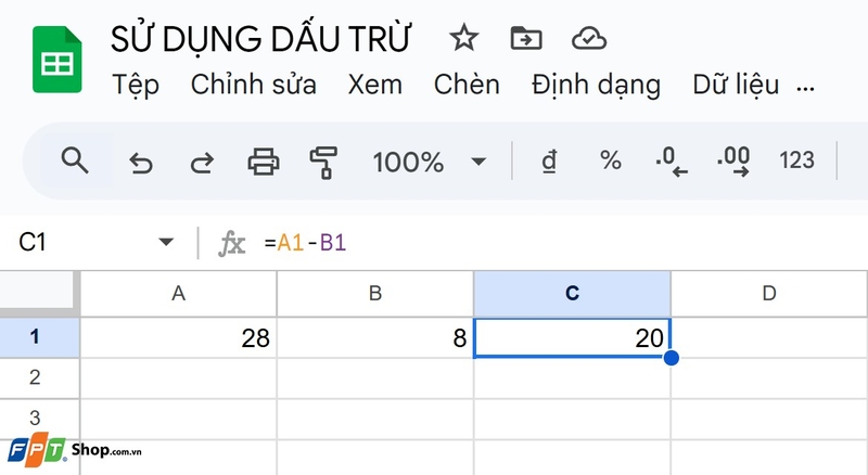 hàm trừ trong Google Sheets ảnh 2