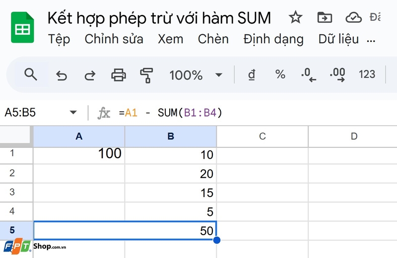 hàm trừ trong Google Sheets ảnh 5
