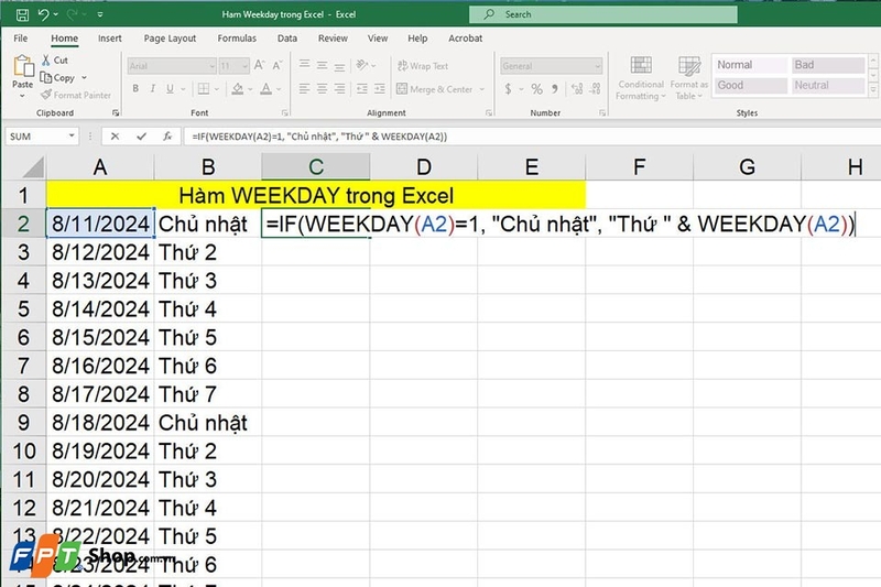 Hàm WEEKDAY - Ảnh 05
