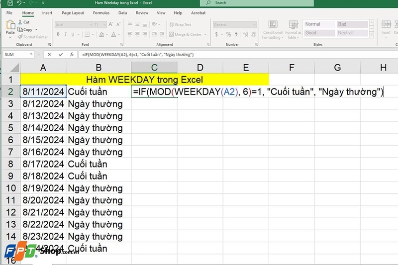 Hàm WEEKDAY - Ảnh 08
