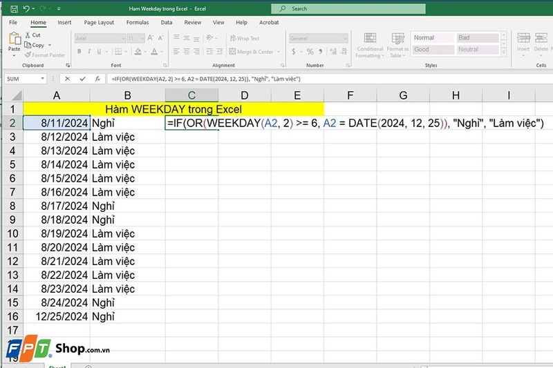 Hàm WEEKDAY - Ảnh 14