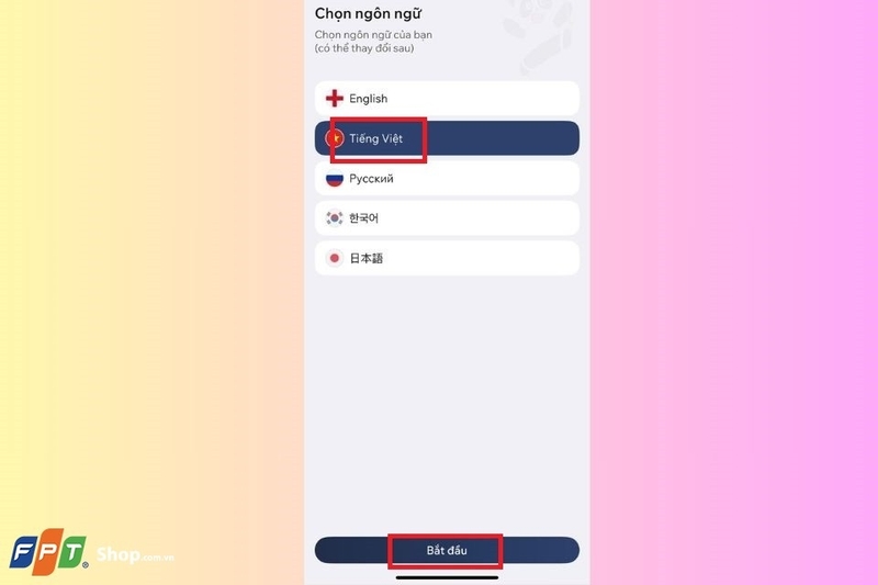 Tiếp tục phần chọn ngôn ngữ sử dụng trên Hanzii Dict