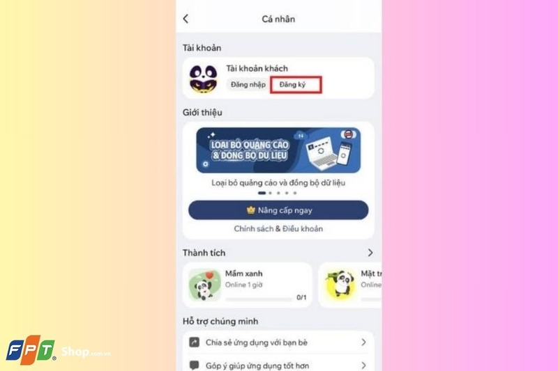 Menu sẽ hiện ra với nhiều tùy chọn khác nhau