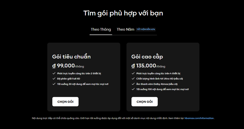 Chi phí đăng ký HBO Max tại Việt Nam