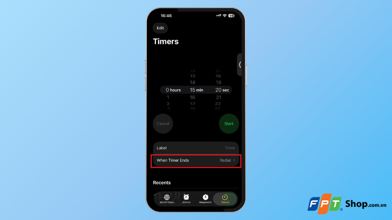 nhấn vào mục When Timer Ends