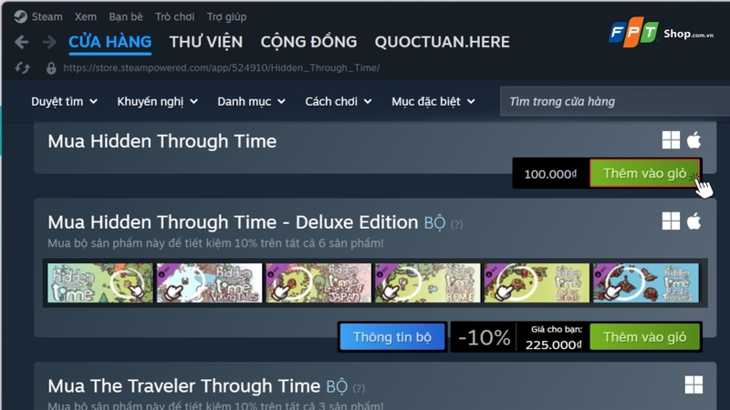 Truy cập trang thông tin của game, nhấn nút Thêm vào giỏ