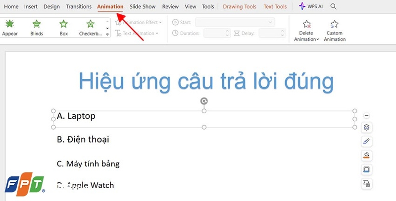 Cách tạo hiệu ứng câu trả lời đúng trong Powerpoint (ảnh 4)