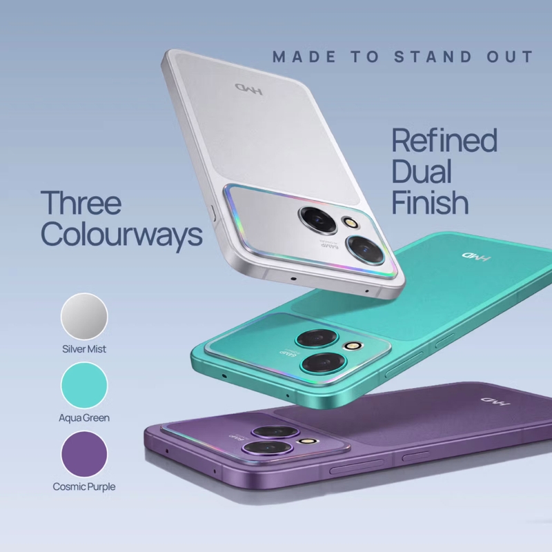 HMD Vibe 2 Pro 5G có ba tùy chọn màu, mang đến nhiều lựa chọn về phong cách.