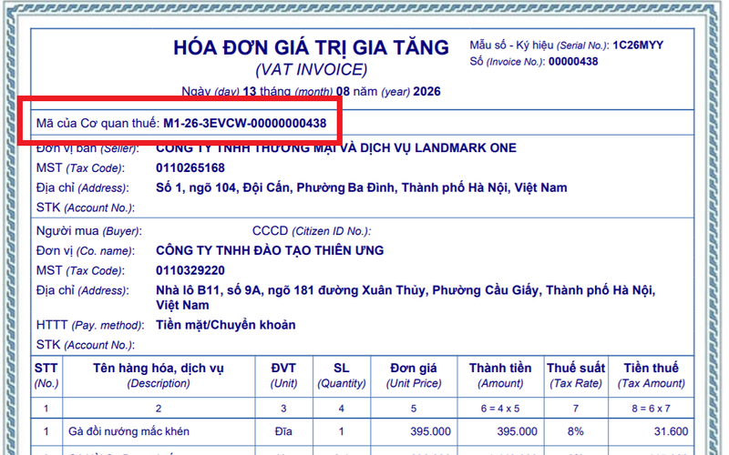 Hóa đơn điện tử có mã của cơ quan thuế