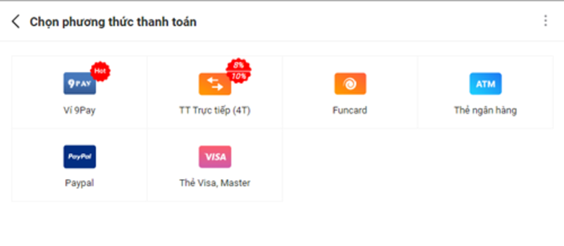 Cách nạp qua ví điện tử 9Pay 2