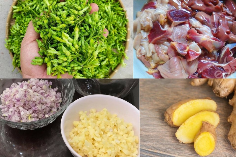 Nguyên liệu cần chuẩn bị cho món hoa thiên lý xào lòng gà