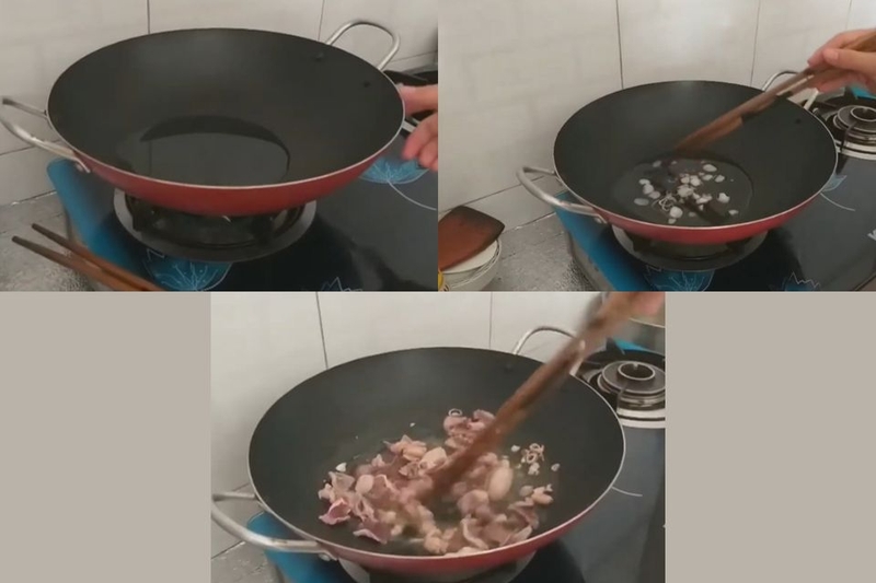 Cho vào 2 muỗng canh dầu ăn và đun nóng