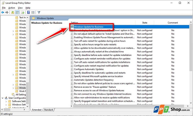 Đi đến mục Windows Update for Business