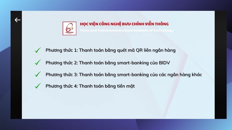Phương thức thanh toán học phí của PTIT