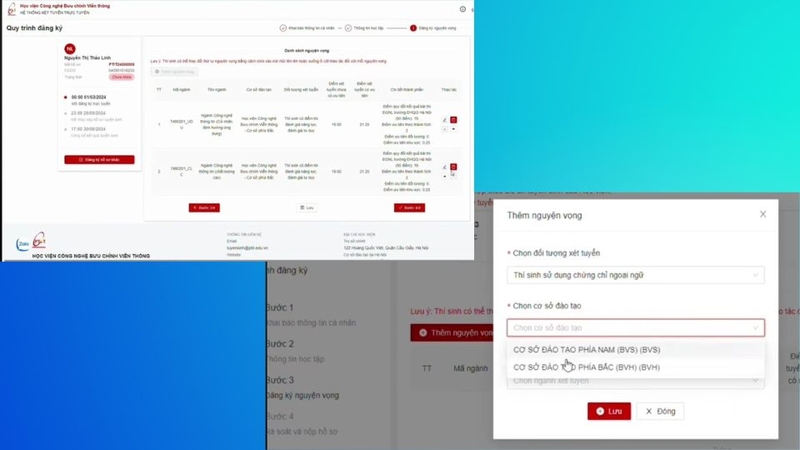 Điền thông tin chi tiết về nguyện vọng của mình