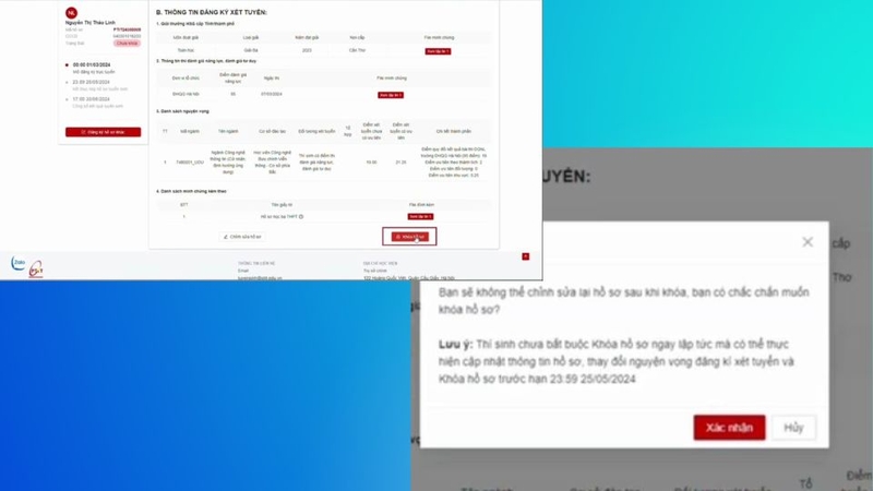 Xác nhận khóa hồ sơ xét tuyển