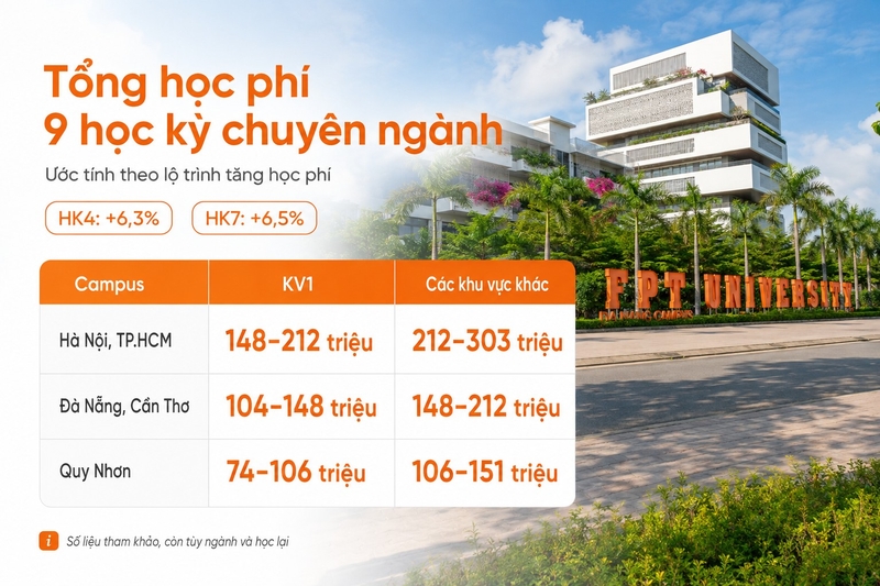 Tổng học phí 9 học kỳ chuyên ngành khoảng bao nhiêu