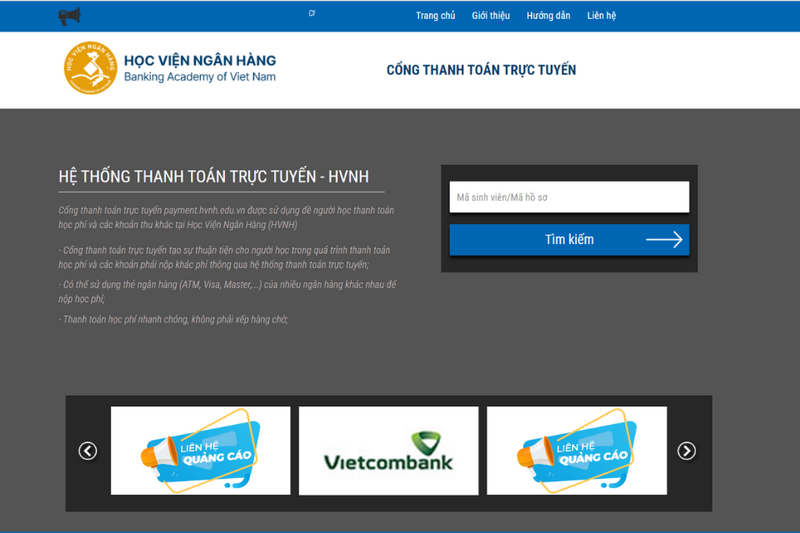 Sinh viên có thể thực hiện thanh toán học phí thông qua hệ thống thanh toán trực tuyến của Học viện Ngân hàng