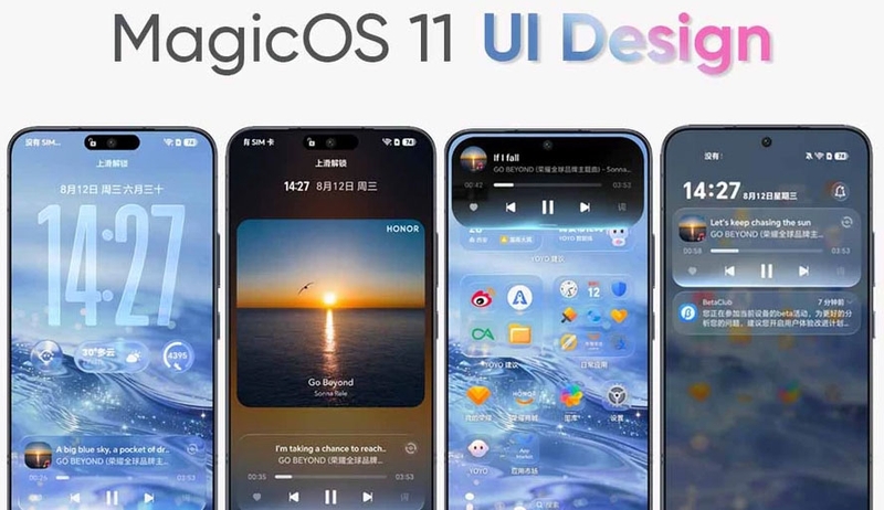 MagicOS 11 làm mới màn hình khóa, màn hình chính và trung tâm thông báo với phong cách kính lỏng, giúp giao diện trực quan hơn.