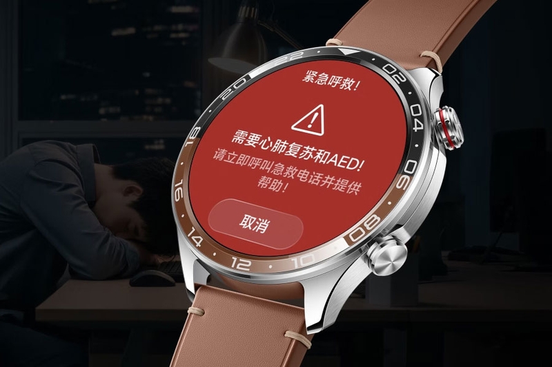 HONOR Watch 6 Pro hỗ trợ liên hệ khẩn cấp và hiển thị hướng dẫn xử lý khi phát hiện nguy cơ cao.