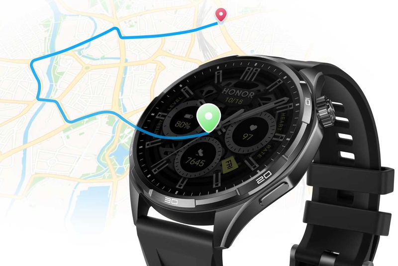 Hệ thống GPS băng tần kép trên HONOR Watch 6 hỗ trợ ghi lại lộ trình khi chạy bộ ngoài trời.