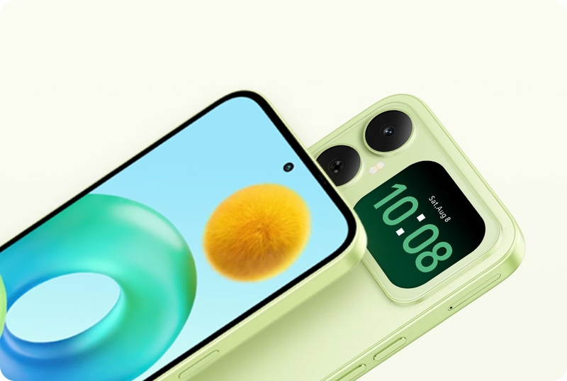 Cụm camera sau của HONOR X5ds đặt cạnh màn hình phụ, thuận tiện khi căn khung selfie bằng camera chính.