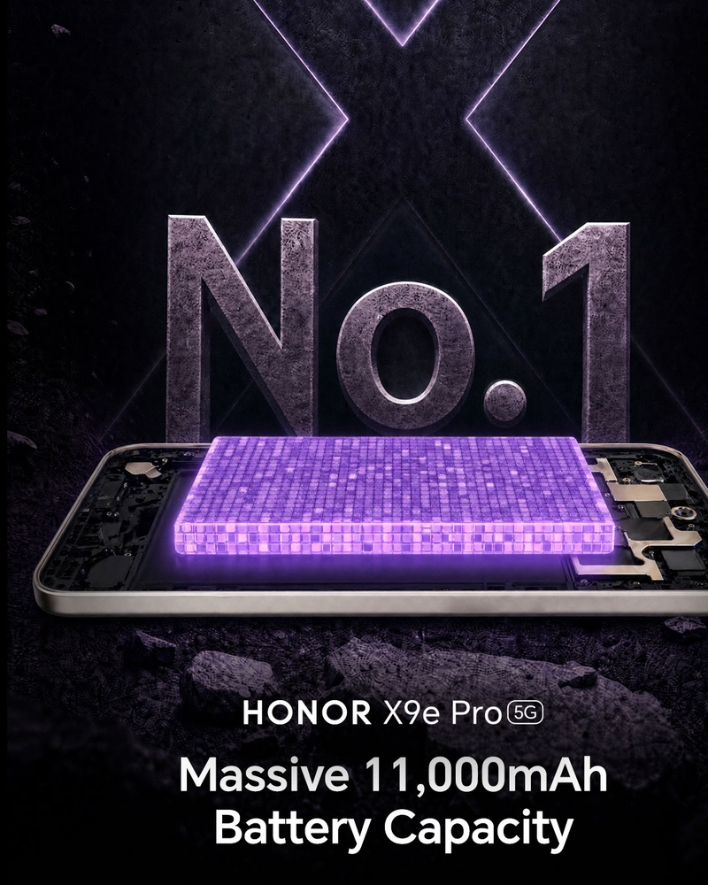 Viên pin 11.000 mAh trên HONOR X9e Pro hướng đến thời lượng sử dụng dài, giảm nhu cầu sạc lại thường xuyên.