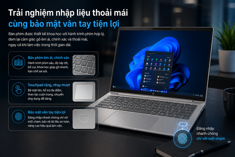 Trải nghiệm nhập liệu thoải mái cùng bảo mật vân tay tiện lợi