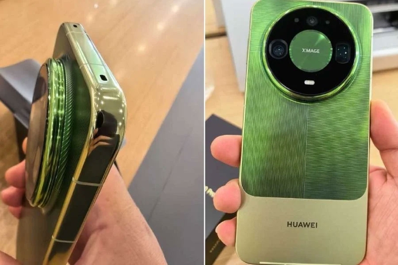 HUAWEI Mate 90 màu xanh với mặt lưng hai tông màu và cụm camera tròn đặt ở trung tâm.