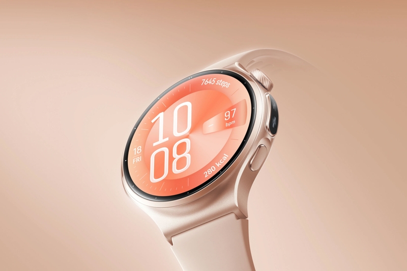 HUAWEI Watch 6 sở hữu thiết kế mặt tròn với kính phẳng bo nhẹ ở các cạnh.