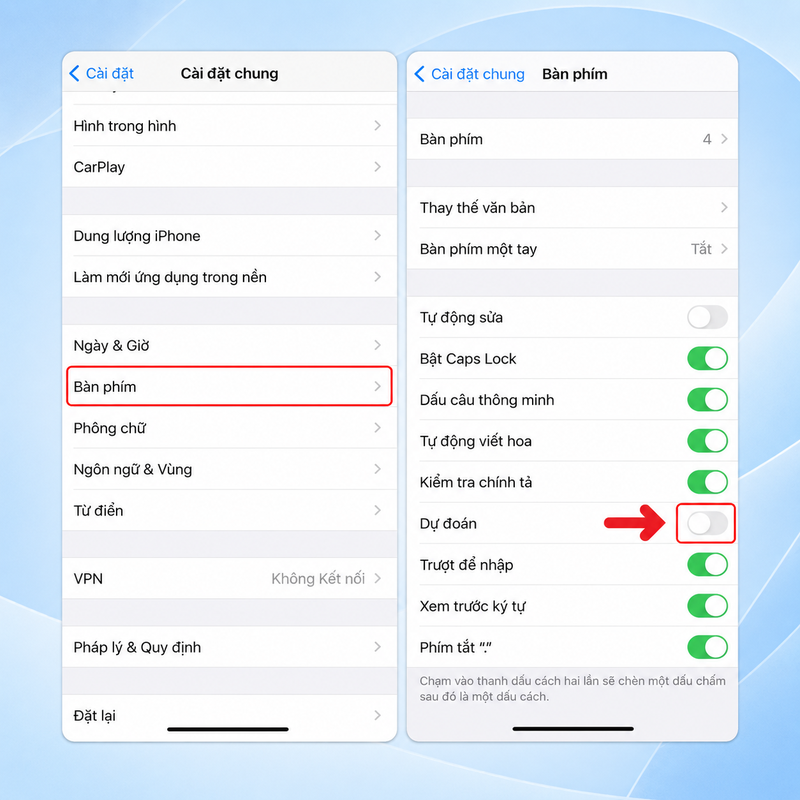 Cách tắt tiên đoán trên iPhone 3