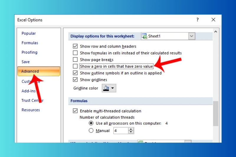 hướng dẫn xóa ẩn số 0 trên excel hình 2
