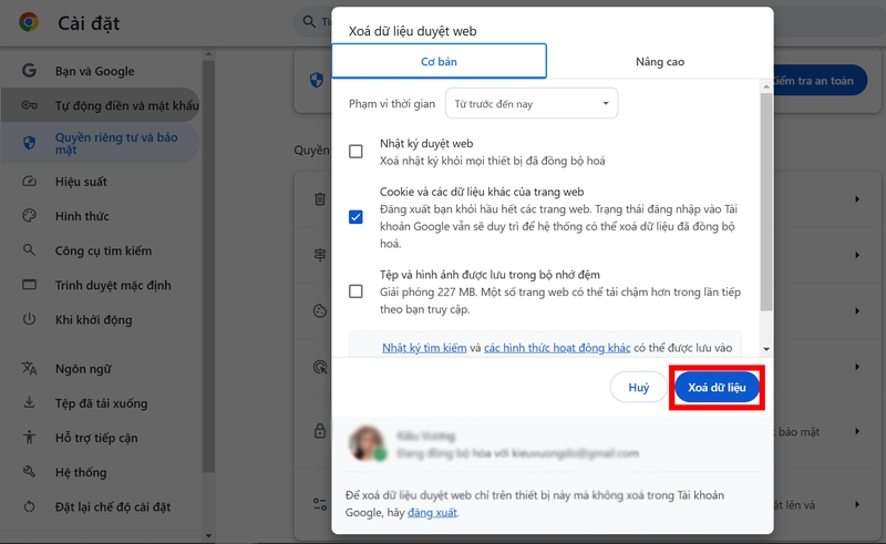 Hướng dẫn xóa cache trình duyệt hình 7