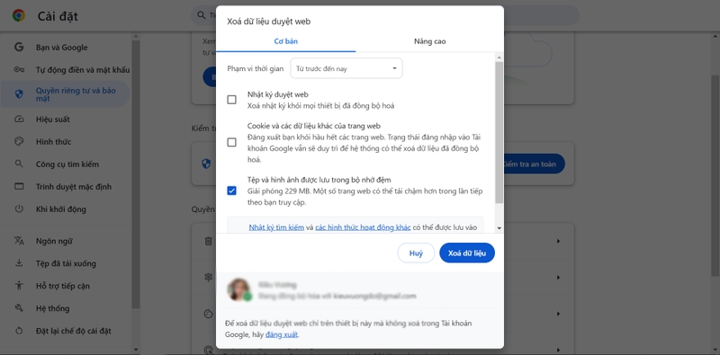 Hướng dẫn xóa cache trình duyệt hình 5