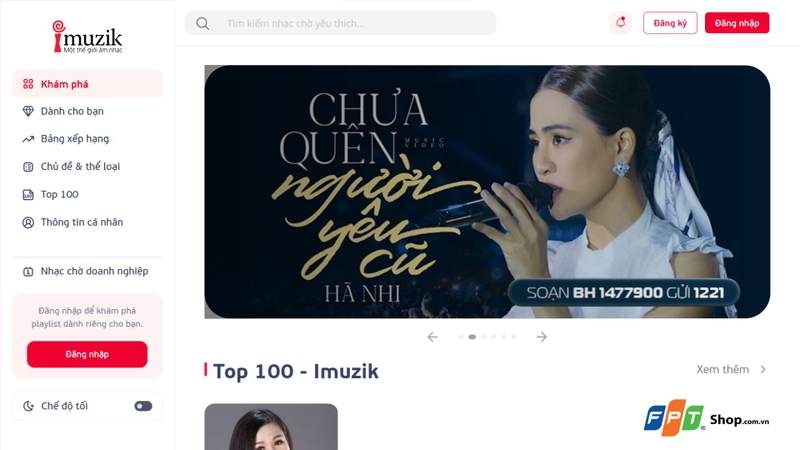 Truy cập website Imuzik