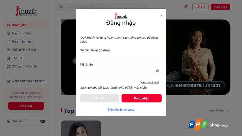 Chọn mục Đăng nhập