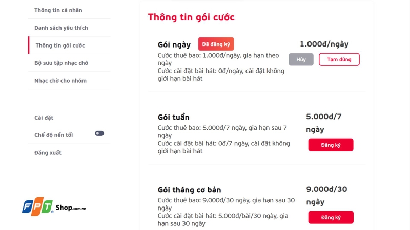 Chọn gói nhạc chờ Imuzik đang sử dụng rồi nhấn Hủy