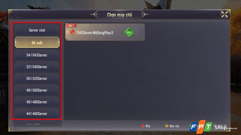 Chọn server muốn tham gia