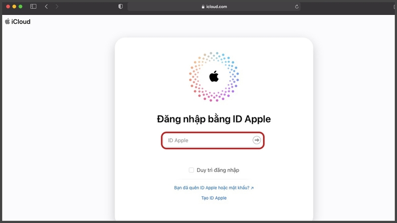 Sử dụng tài khoản Apple ID gốc để đăng nhập vào iCloud.