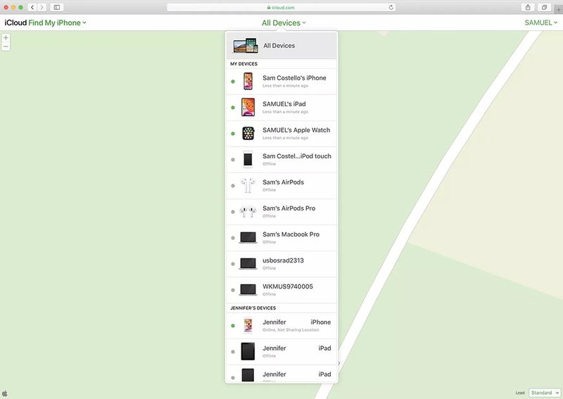 Ở phần trên cùng của trang, chọn&nbsp;Tất cả thiết bị, sau đó tìm và nhấp vào iPad của bạn trong danh sách.