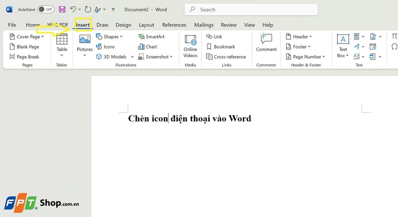 Cách chèn icon hình điện thoại vào Word và Excel