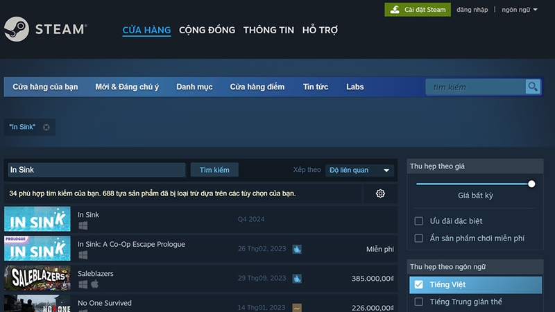 Cách tải In Sink tại Steam