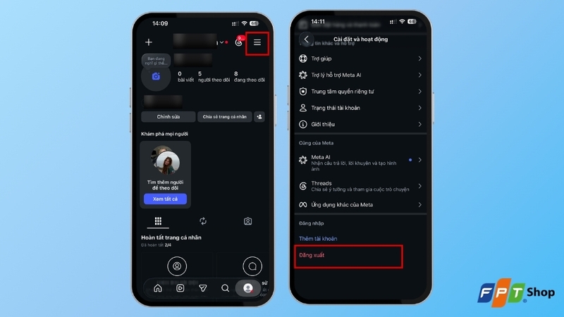 Đăng xuất tài khoản Instagram