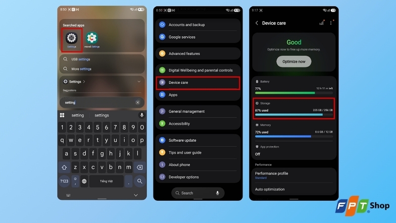 Kiểm tra dung lượng bộ nhớ Android