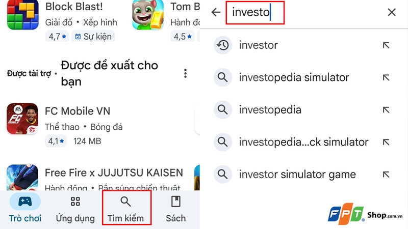 Tìm kiếm ứng dụng investo