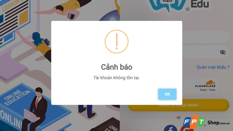 Thông báo tài khoản không tồn tại
