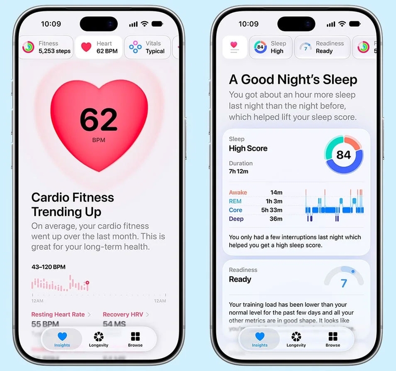 Ứng dụng Sức khỏe trên iOS 27.2 được làm mới và bổ sung các mục Insight, Longevity.
