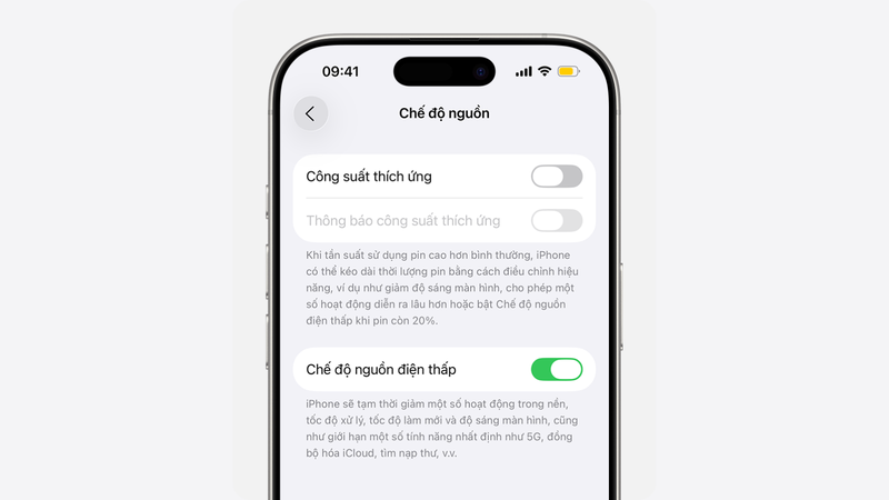 Bật Chế độ nguồn điện thấp