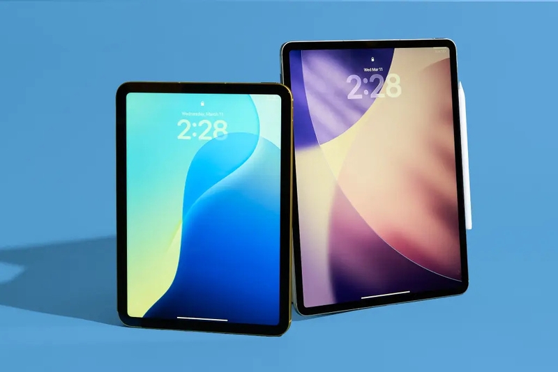 Màn hình Liquid Retina 11 inch trên hai iPad A16 màu Xanh dương và Vàng