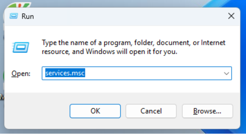 gõ services.msc